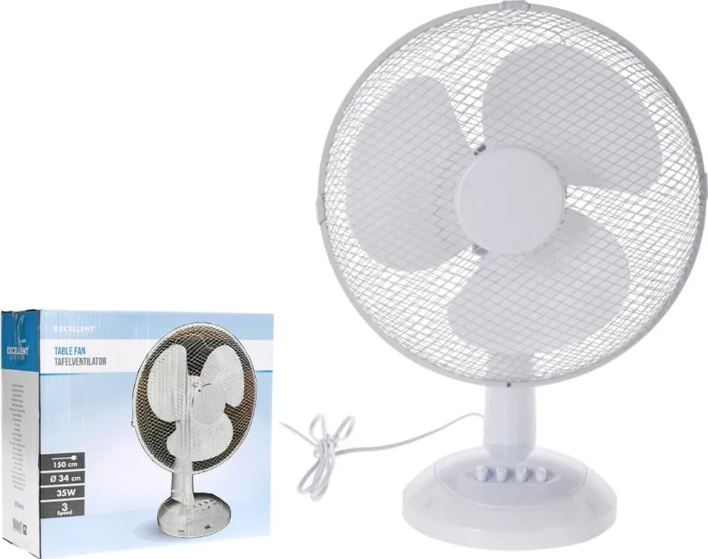 Ventilateur de table 34 cm blanc efficace contre l'air chaud et étouffant