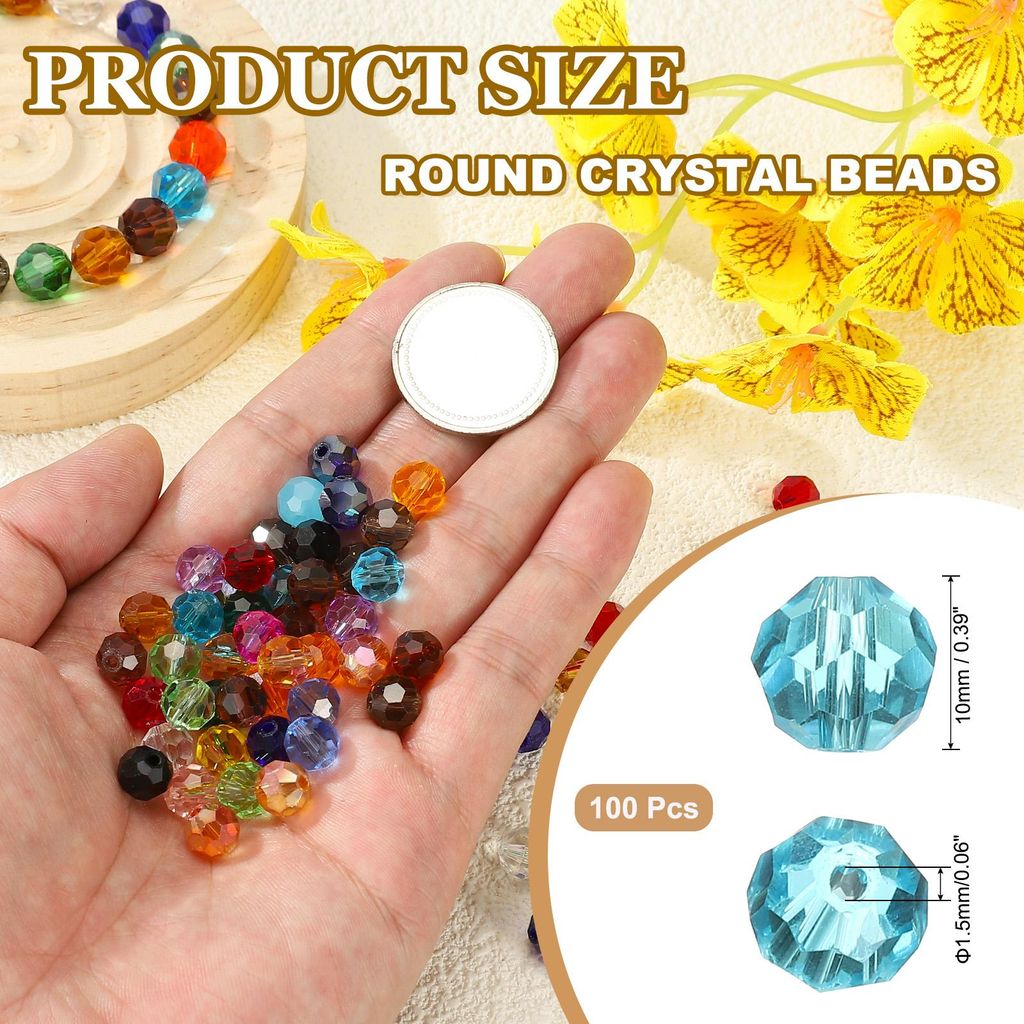 10mm Runde Kristallperlen, 100 Stš¹ck Glas facettierte Kugelperlen lose Abstand fš¹r Schmuckherstellung Armband Halskette Ohrringe, Himmelblau
