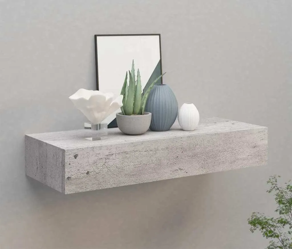 Mensola a Parete Grigio Cemento 60x23,5cm MDF - Montaggio Facile e Veloce