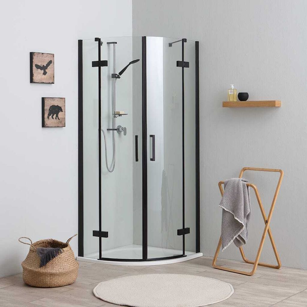 Viertelkreisdusche 90x90 mit Drehtüren, schwarzer Produktbild 