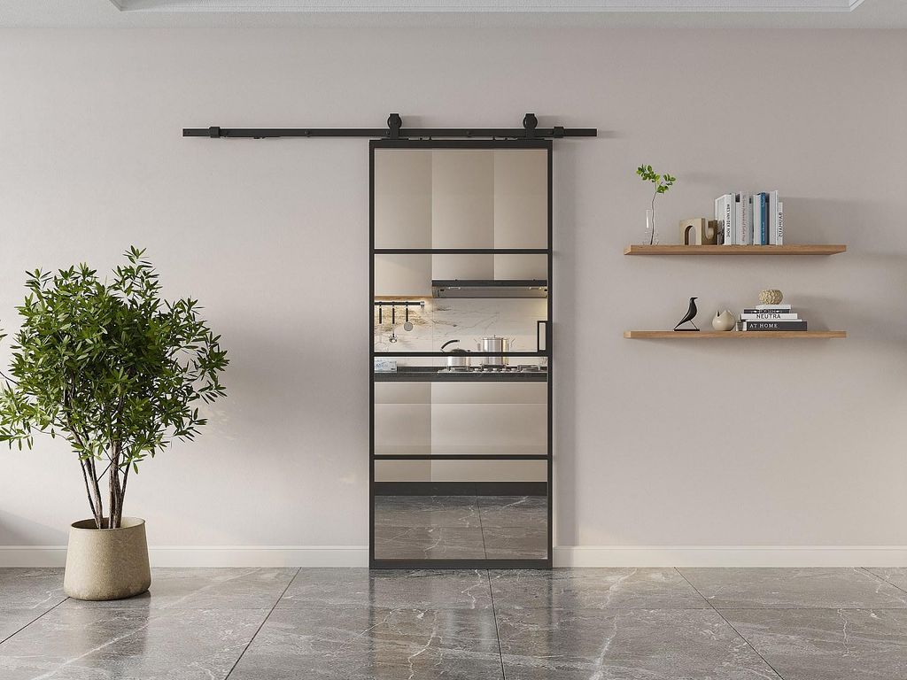 Wandschiebetür - Aluminium und klares gehärtetes Glas - H 205 x B 63 cm - SINCA II