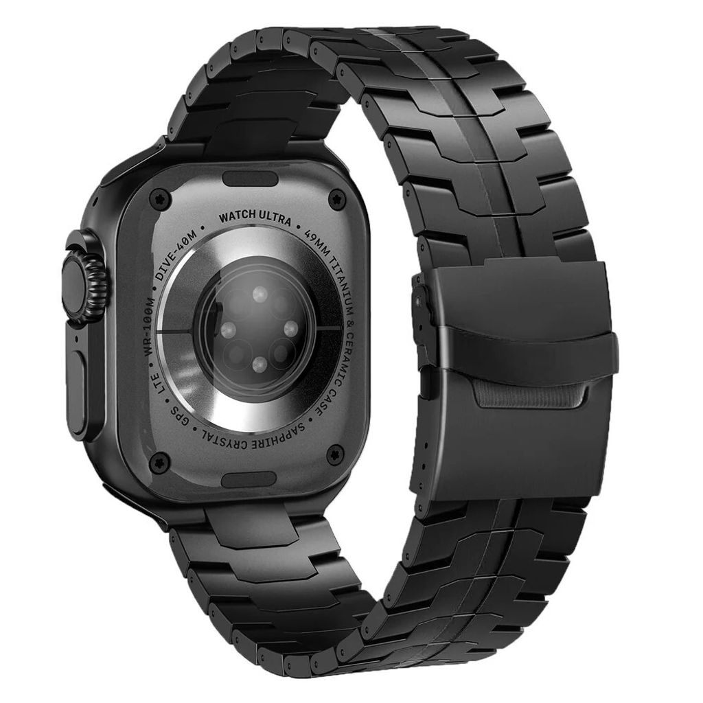 FFO2World Premium Titanarmband Schwarz – Für Apple Watch 49mm, 46mm, 45mm, 44mm, 42mm (Serie 3/2/1), mit Faltschließe