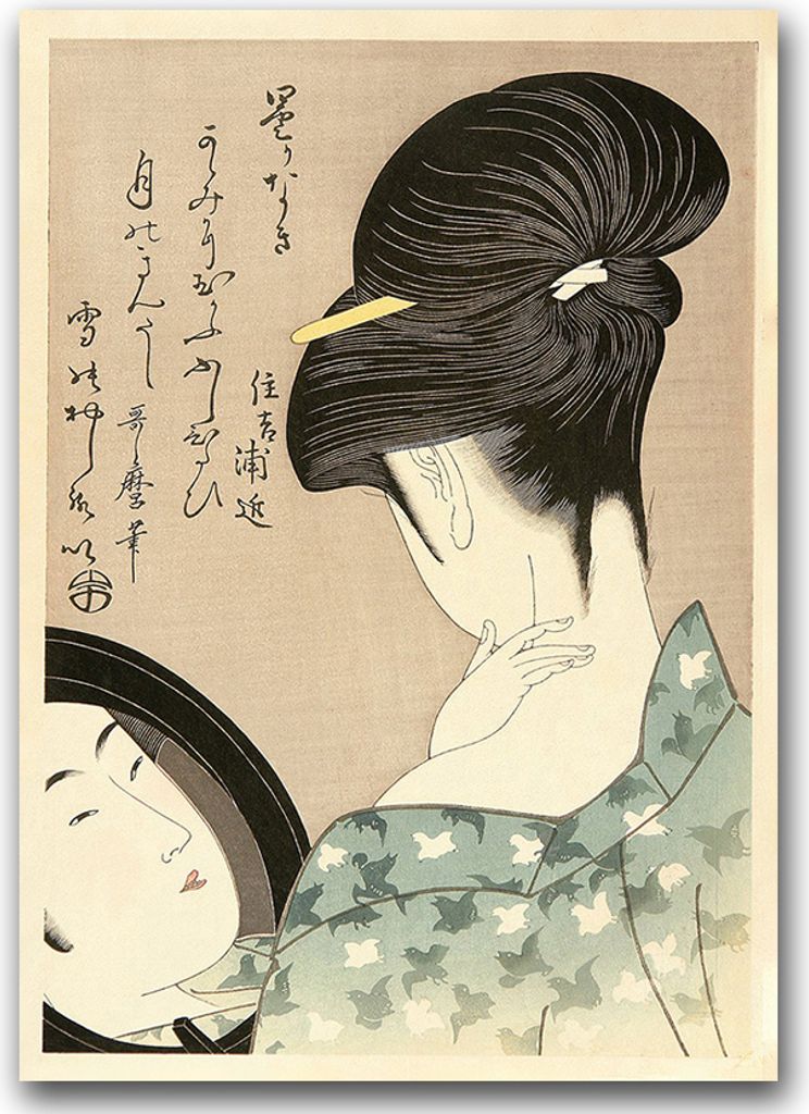 Poster - Canvas - Leinwand - 59,4 cm x 84,1 cm - Fotoposter - Leinwandkunst - Puder Hals Kitagawa Utamaro