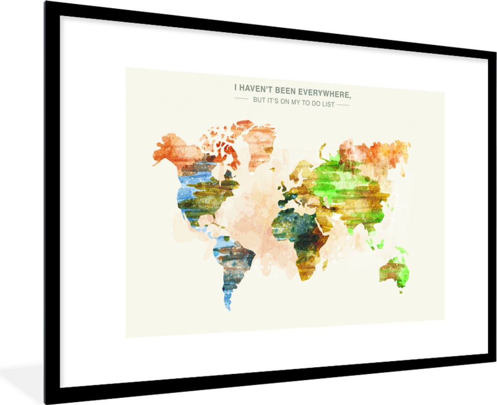 MuchoWow Gerahmtes Poster Weltkarte - Farbe - Farben 90x60 cm - Poster mit Schwarzem Bilderrahmen Wandposter Rahmen Foto Bilder - Wanddekoration ...