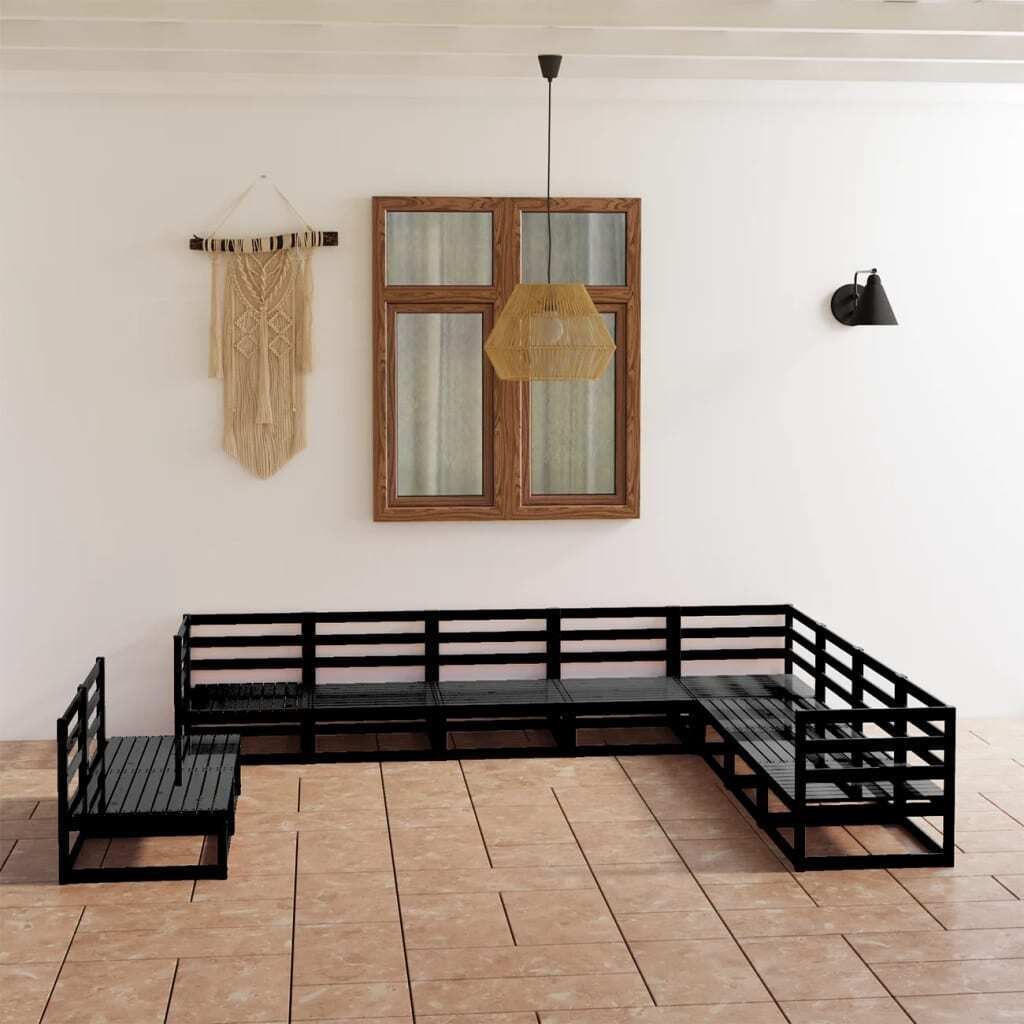 "2026 Promotion" 10-tlg. Garten-Lounge-Set - Sitzgruppe - Schwarz Massivholz Kiefer - Gartenmöbelset CC4025