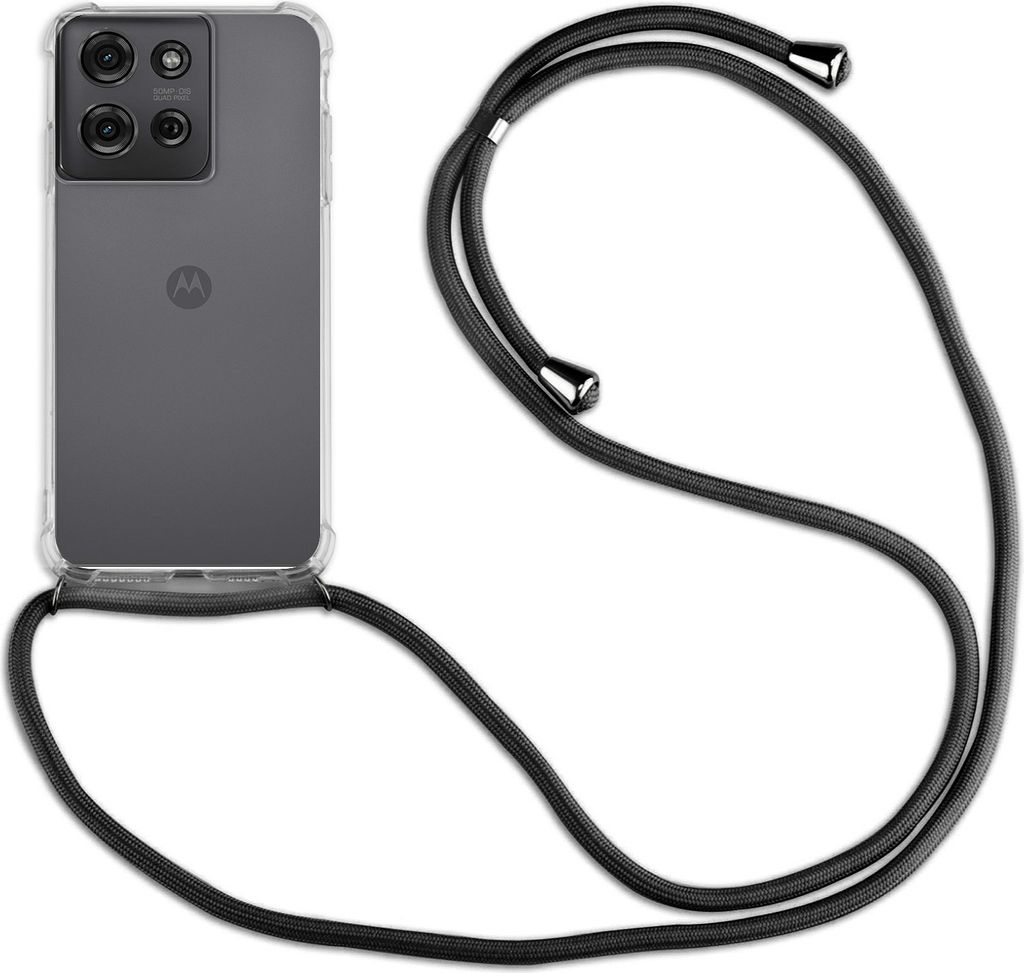 Handykett für Motorola Moto G75 Hülle mit Kordel Handyhülle mit Band in Schwarz