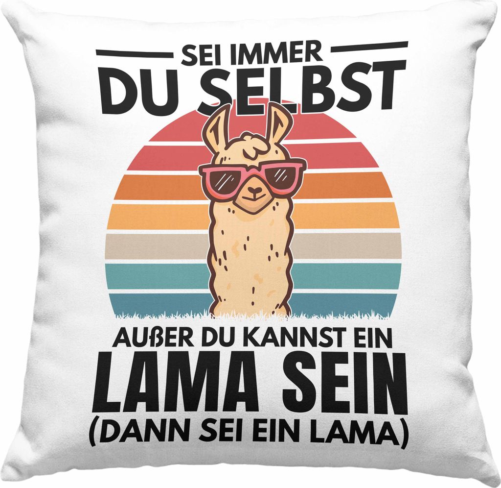 Trendation - Llama Deko-Kissen mit Füllung 40x40 Alpaka Geschenk Lama-Liebhaber Geschenkidee Frauen Sei Immer Du Selbst (Blau)