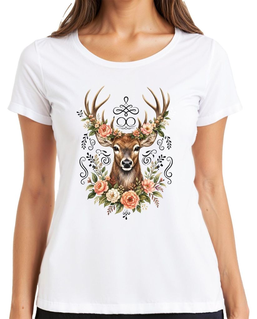 Eleganter Hirsch Blumenkranz Geweih Wald Boho Natur Produktbild 