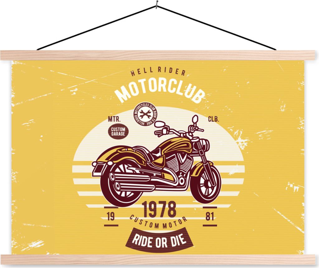 MuchoWow Textilposter Motorrad - Retro - Briefe - Zitat 60x40 cm mit holzfarbenen Rahmen - Bilder