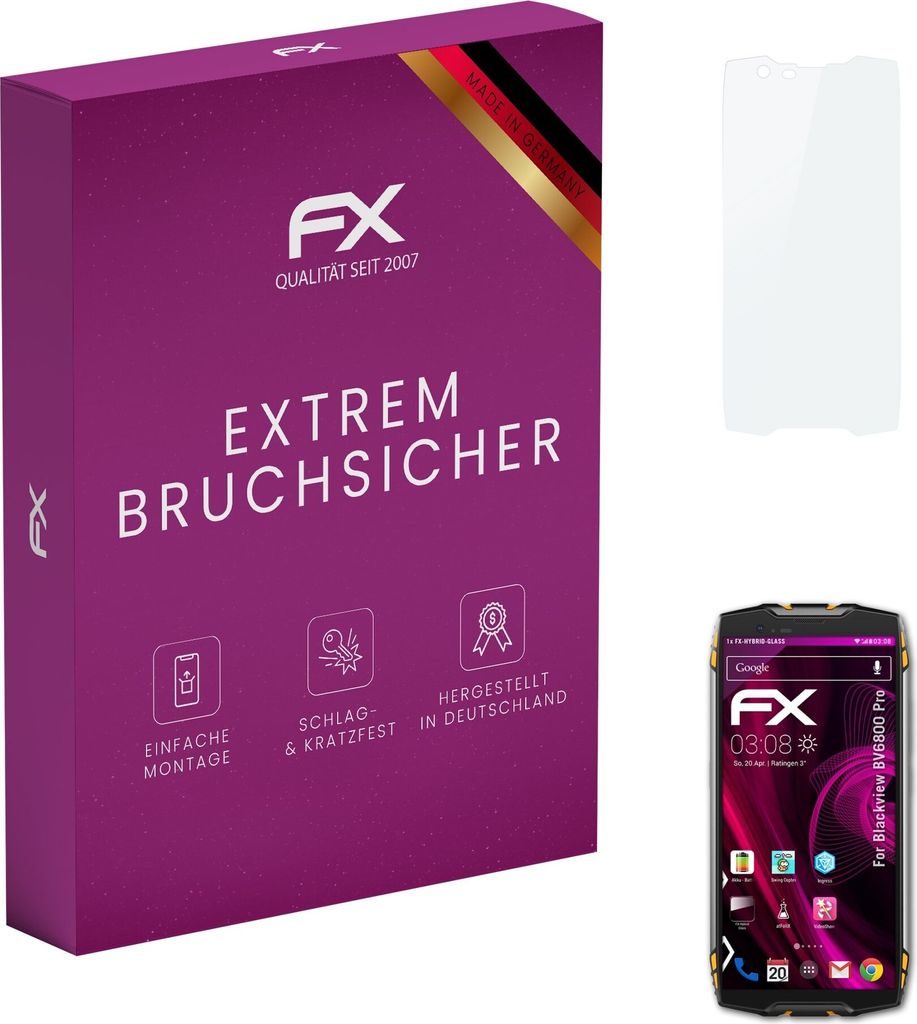 atFoliX FX-Hybrid-Glass Displayfolie kompatibel mit Blackview BV6800 Pro Glasfolie