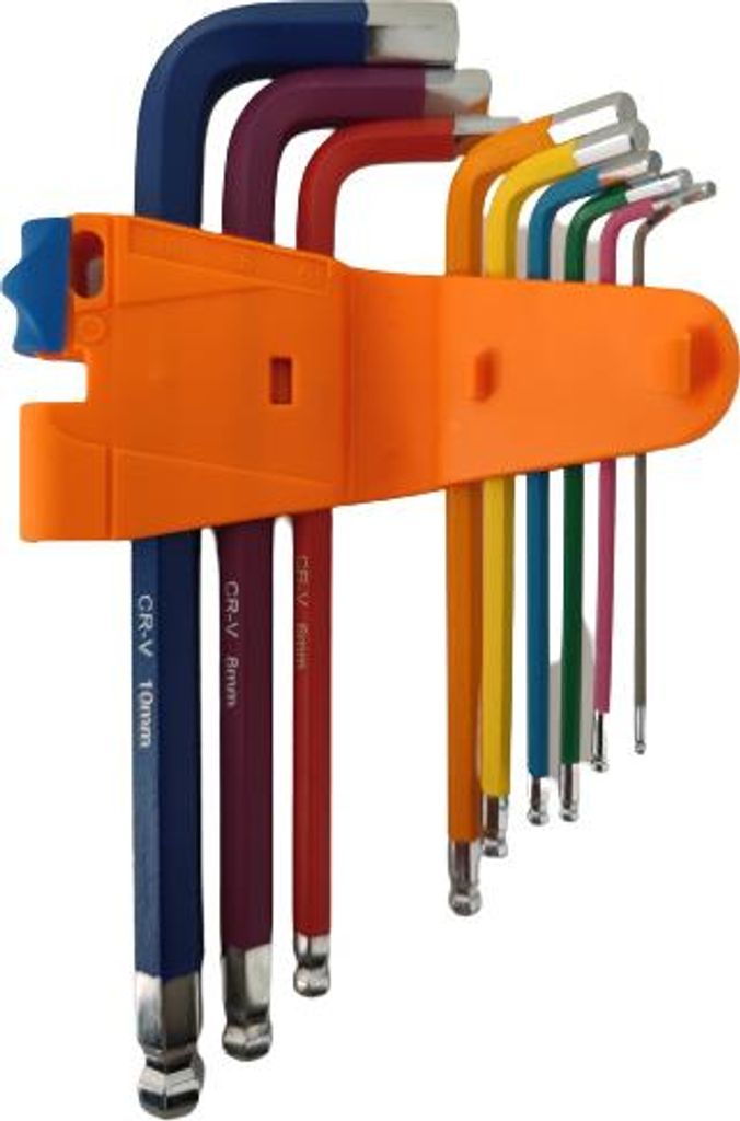 Sechskantschlüssel 9 Stück- 1.5-10mm, farbig, mit Kugelkopf