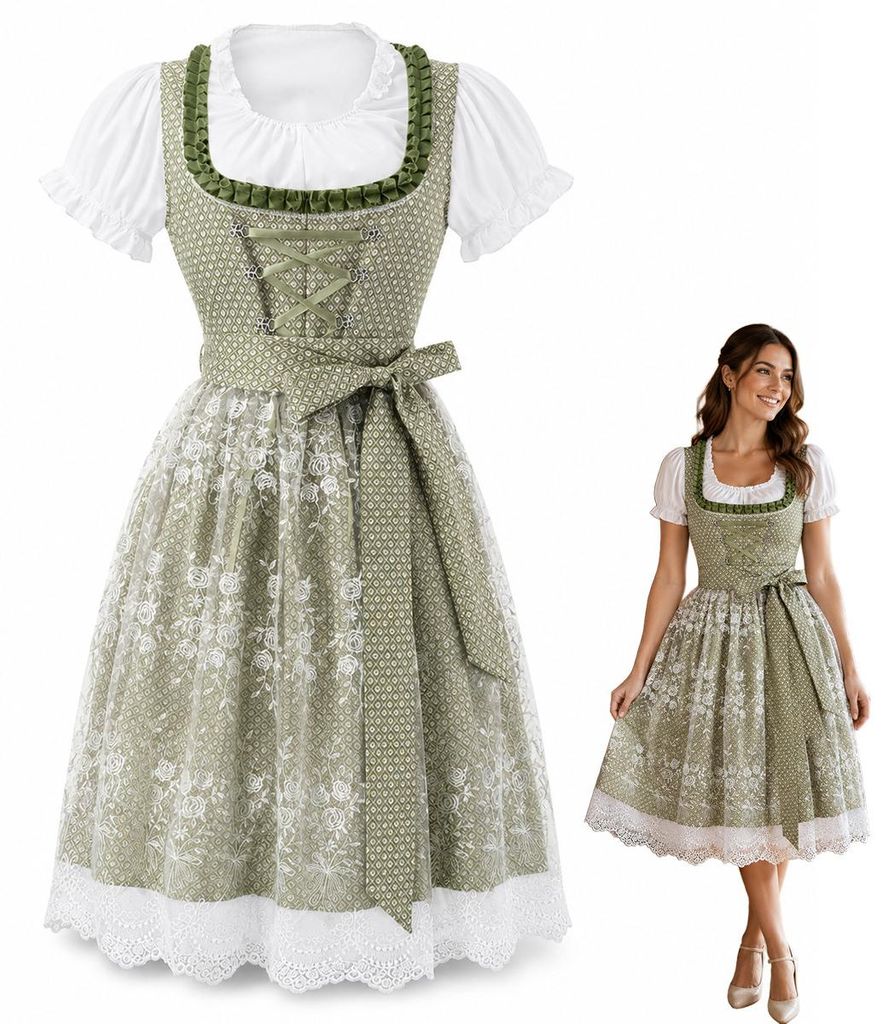 Dirndl Damen  Kleid, Midi Trachtenkleid mit Schürze, Produktbild 