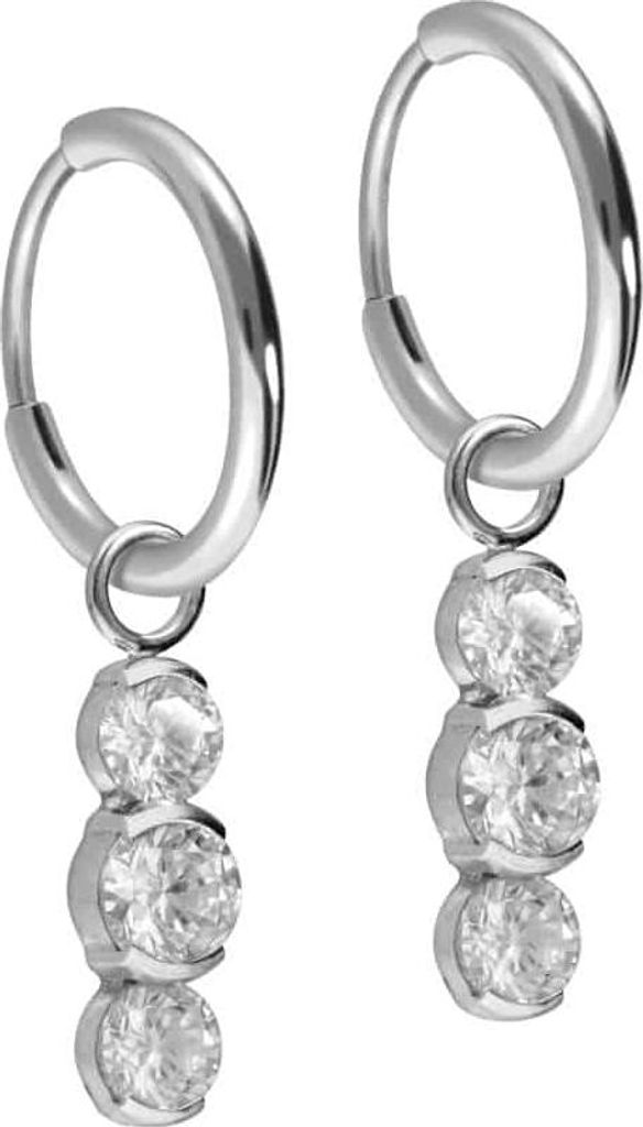 Titan Ohrclicker Creolen 3 EINGEFASSTE KRISTALLE Silber Innendurchmesser: 10mm + Designstärke: 1,2mm + Designgröße: 4 x 15,5mm