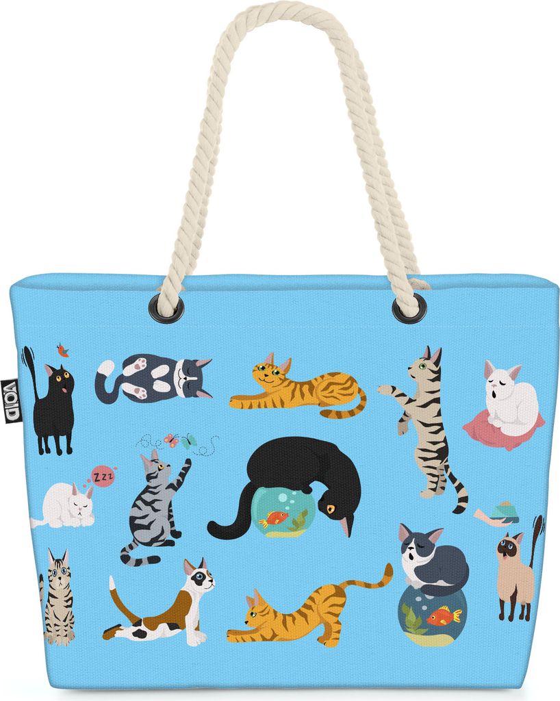 VOID Katzenbande blau Strandtasche Shopper 58x38x16cm 23L XXL Einkaufstasche Tasche Reisetasche Beach Bag