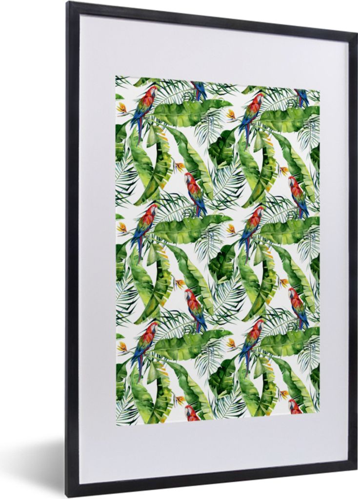 MuchoWow MuchoWow Gerahmtes Poster Paradiesvogelpflanze - Papagei - Blätter 40x60 cm - Poster mit zchwarzem Bilderrahmen - Poster in Rahmen