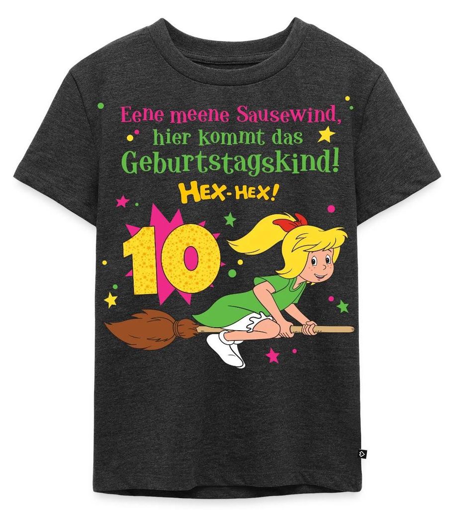 Spreadshirt Bibi Blocksberg Geburtstagsdesign 10 Jahre Kinder Premium T-Shirt, 110/116 (4 Jahre), Anthrazit meliert