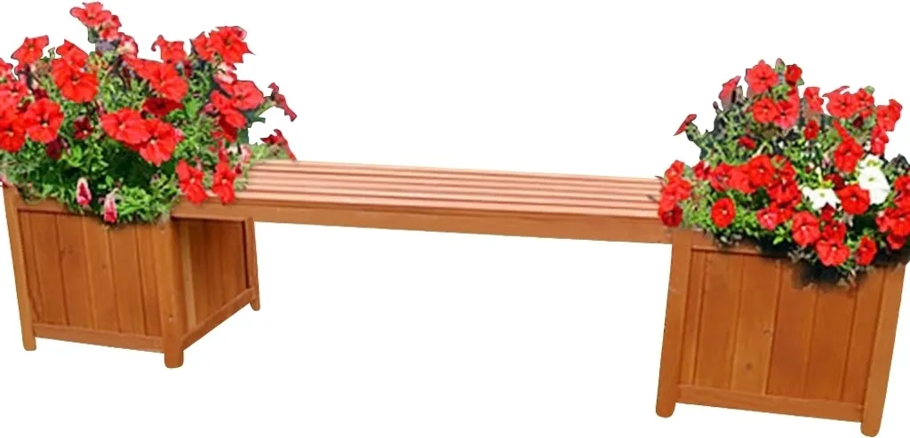 Banc de jardin en bois avec bacs à fleurs 150 cm - Banc robuste extérieur
