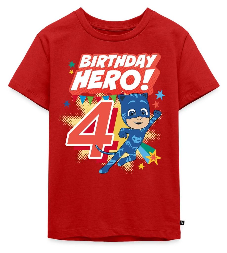 Spreadshirt PJ Masks Catboy Birthday Hero 4. Geburtstag Kinder Premium T-Shirt, 110/116 (4 Jahre), Rot