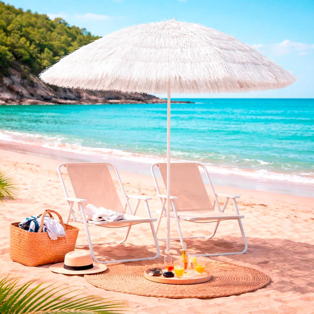 Hawaii Sonnenschirm Gartenschirm Strandschirm rund Ø1,6m Weiß