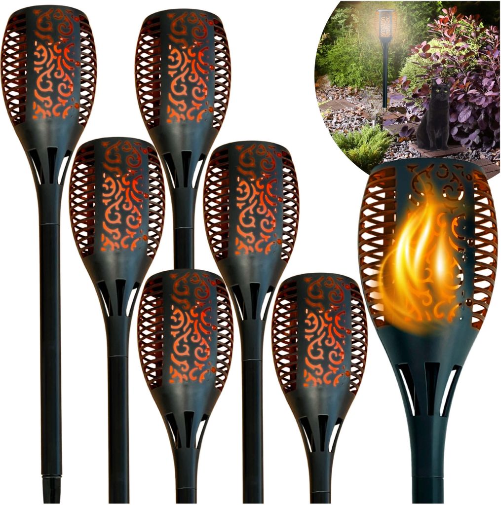 Blixtar 6x Solar Gartenfackeln LED Flammenoptik Wetterfest IP65 Gartenleuchten für Außenweg Einfahrt Balkon Dekobeleuchtung Automatisch Warmweiß