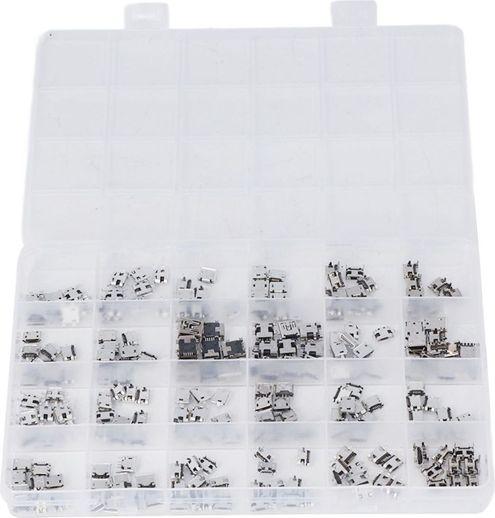 240 Stück Micro-USB-Buchsen, 24 verschiedene Typen, Klinkenstecker aus Edelstahl für Handy und Computer