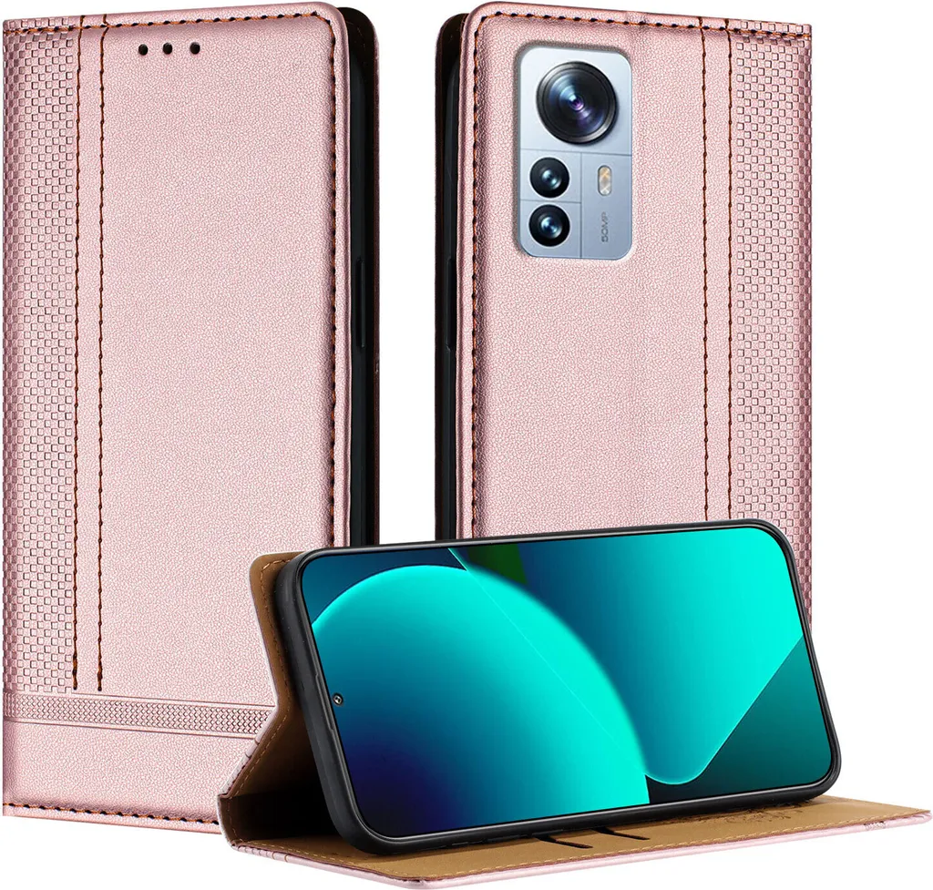 Custodia Rosa Pelle per Xiaomi 12 Pro | Glamour e Praticità Stand