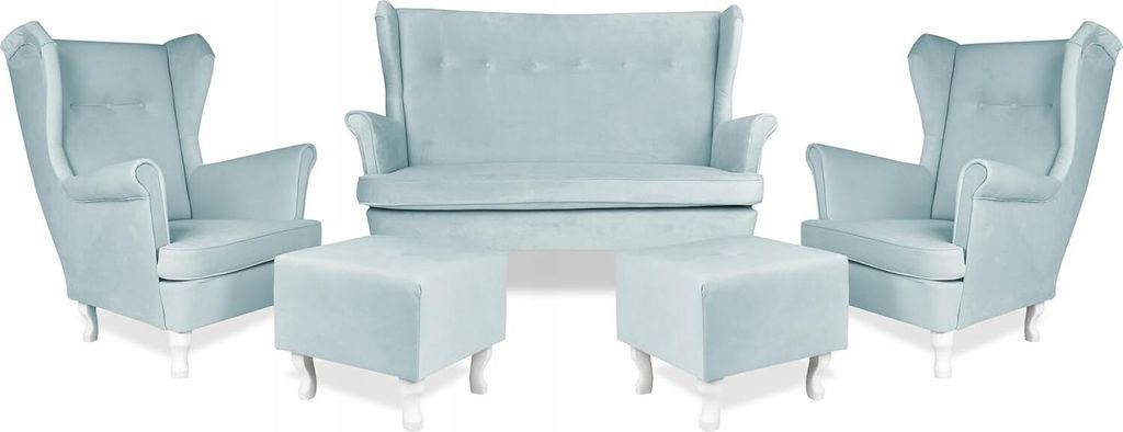 Family Meble Set aus Sofa + 2 Sessel + 2 Hocker Ari II 2-Sitzer Sofa Couch Freistehendes Lounge Sofa Bequem zum Entspannen Wohnzimmer Büro (Casabl...