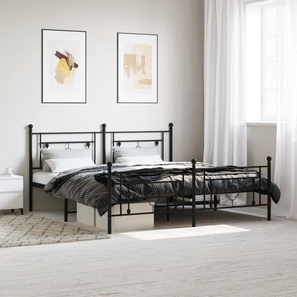 Design Möbel Bettgestell mit Kopf- und Fußteil Metall Schwarz 183x213 cm - 2024 Neu