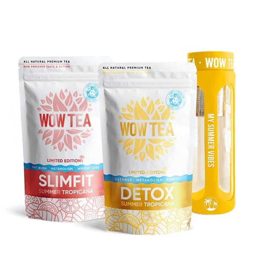 WOW TEA Sommer Detox 21-Tage Tee – Schneller wirkender Diät- & Reinigungs-Tee mit exotischen Kräutern & Infuser-Flasche (300g, EU)