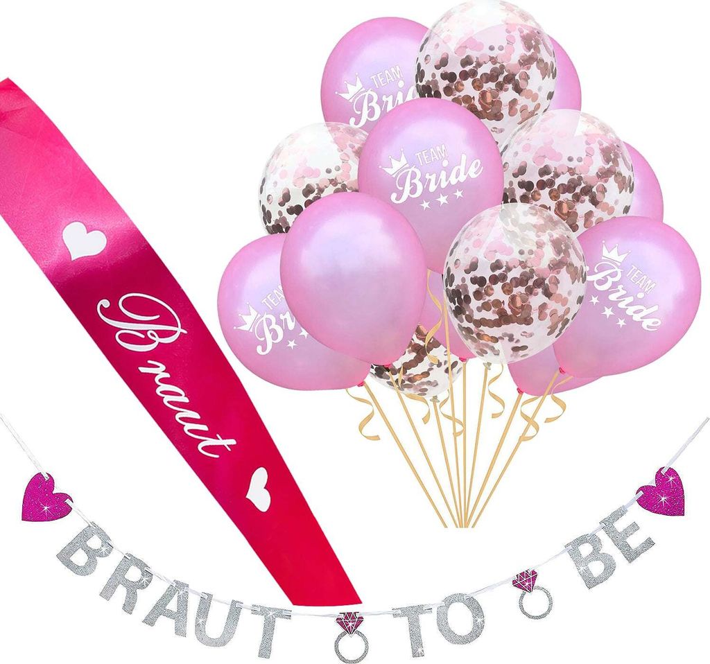Oblique Unique JGA Hochzeit Party Accessoire Set - Braut Schärpe Girlande Team Bride Konfetti Ballons