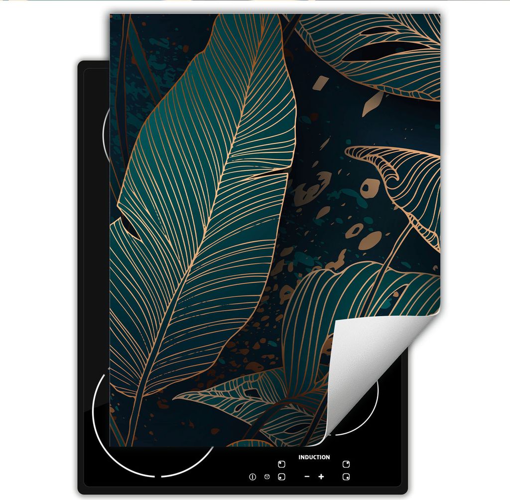 DarHaus Herdabdeckplatte Einteilig Küche Abdeckplatte für Glaskeramikfeld Abdeckung Induktionskochfeld Aufrollbare Matte 40x52 cm, Blätter