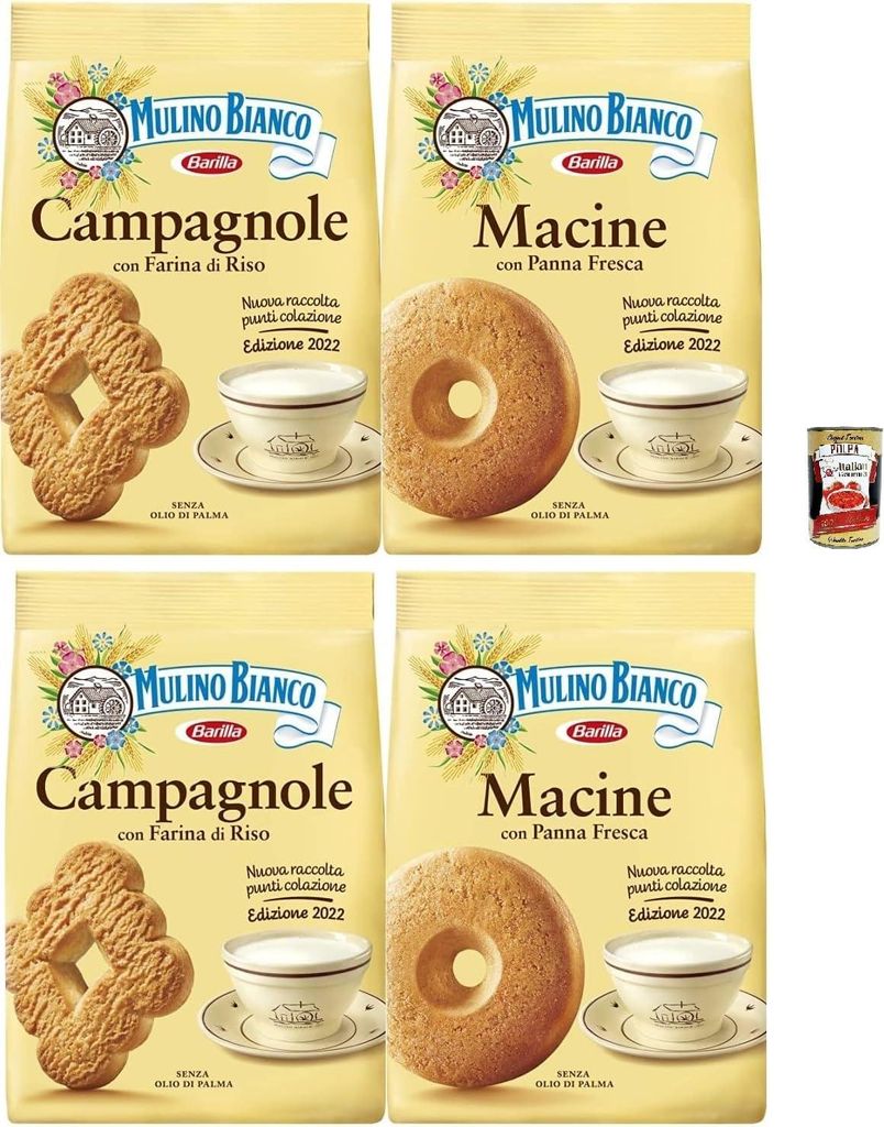 Mulino Bianco Biscotti Frollini Campagnole, Frühstück voller Geschmack, 2x 700g & Biscotti Frollini Macine Kekse mit frischer Sahne, Frühstück ...