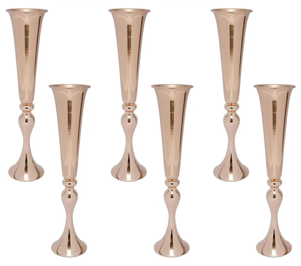 Décoration de Table Mariage : Lot de 6 Vases Trompettes Dorés de 56 cm