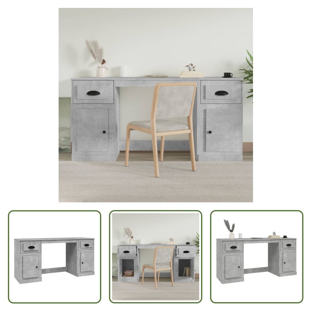 The Living Store Schreibtisch mit Stauraum Betongrau Holzwerkstoff