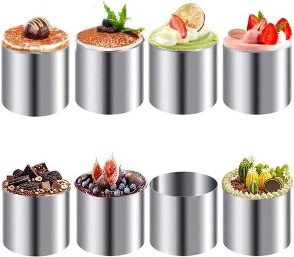 Stahl Mousse-Ringe - 8 Stück - runde Keksschneider - Kuchenform - Küchen-Bakwerkwerkzeug - Torten Fondant