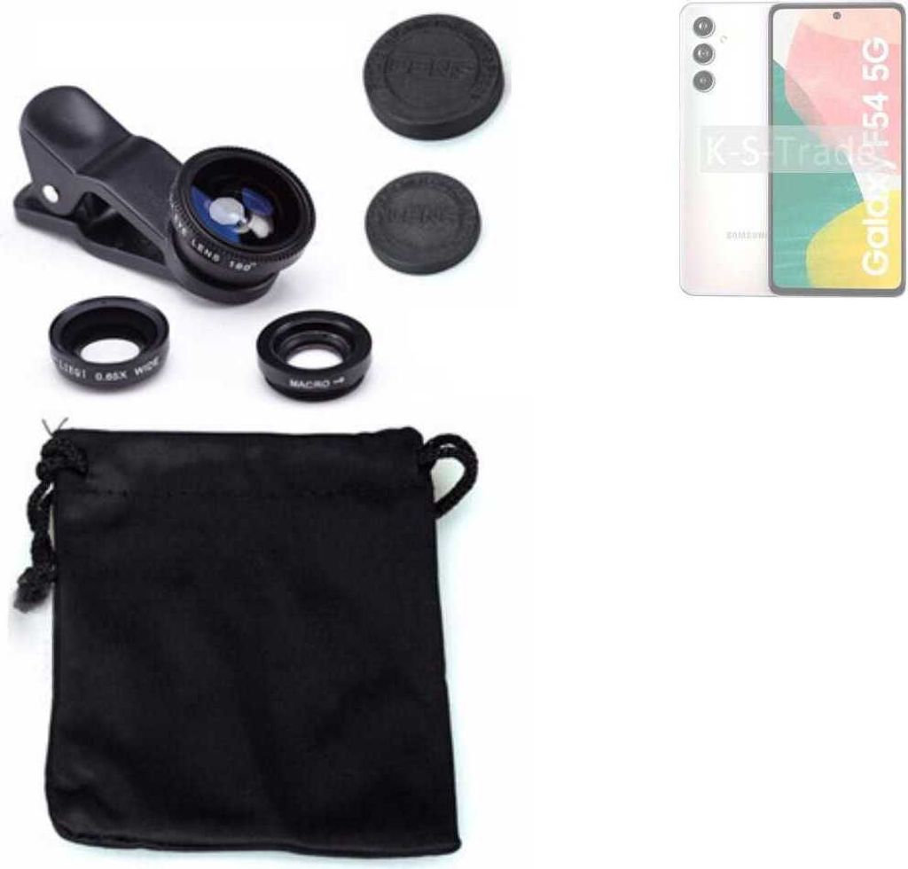 K-S-Trade Smartphone Kamera Linsen Set Kompatibel mit Samsung Galaxy F54 5G 3in1 Clip-On Kamera Adapter Macro Weitwinkel FishEye Fischauge Objektiv