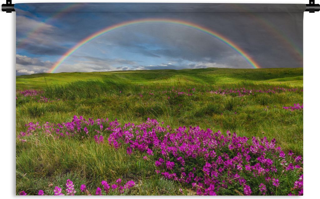 MuchoWow Wandteppich Wandbehang Regenbogen - Blumen - Heidekraut 150x100 cm Tapisserie Dekoration Wandtuch - Waschbar - Tapisserien - Wand-Decke