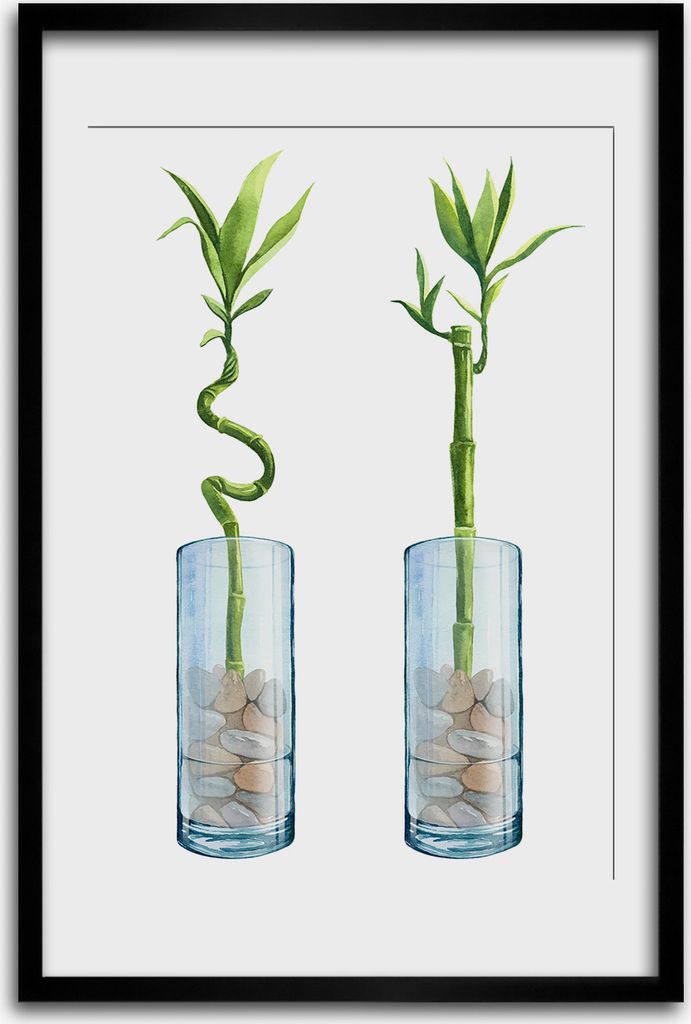 Bild - Bilderrahmen - 40 cm x 60 cm - MDF - Rahmen - Wandkunst - Bambus in einem Topf