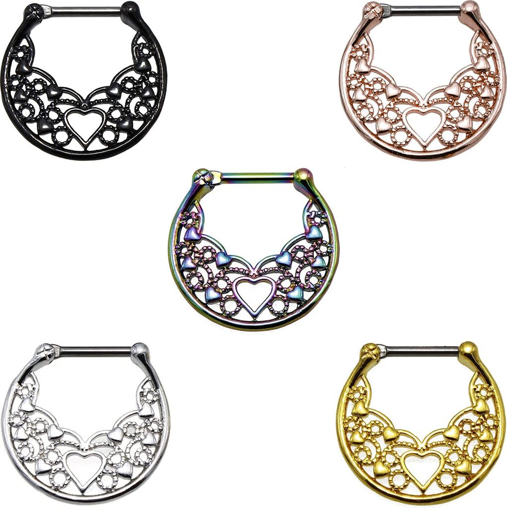 Karisma Titan G23 Septum Herz Clicker Segment Ring Nasenring Nasenpiercing- 1,2x8mm tsc-h008 - Gold