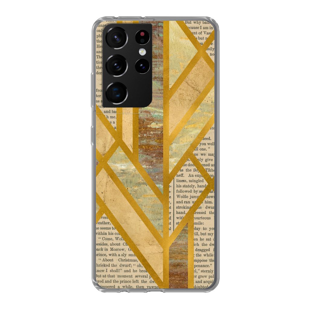 MuchoWow Handyhülle Schutzhülle Hülle für Samsung Galaxy S21 Ultra Gold - Marmor - Vintage Silikon Softcase Handy Hülle - Mobiltelefon