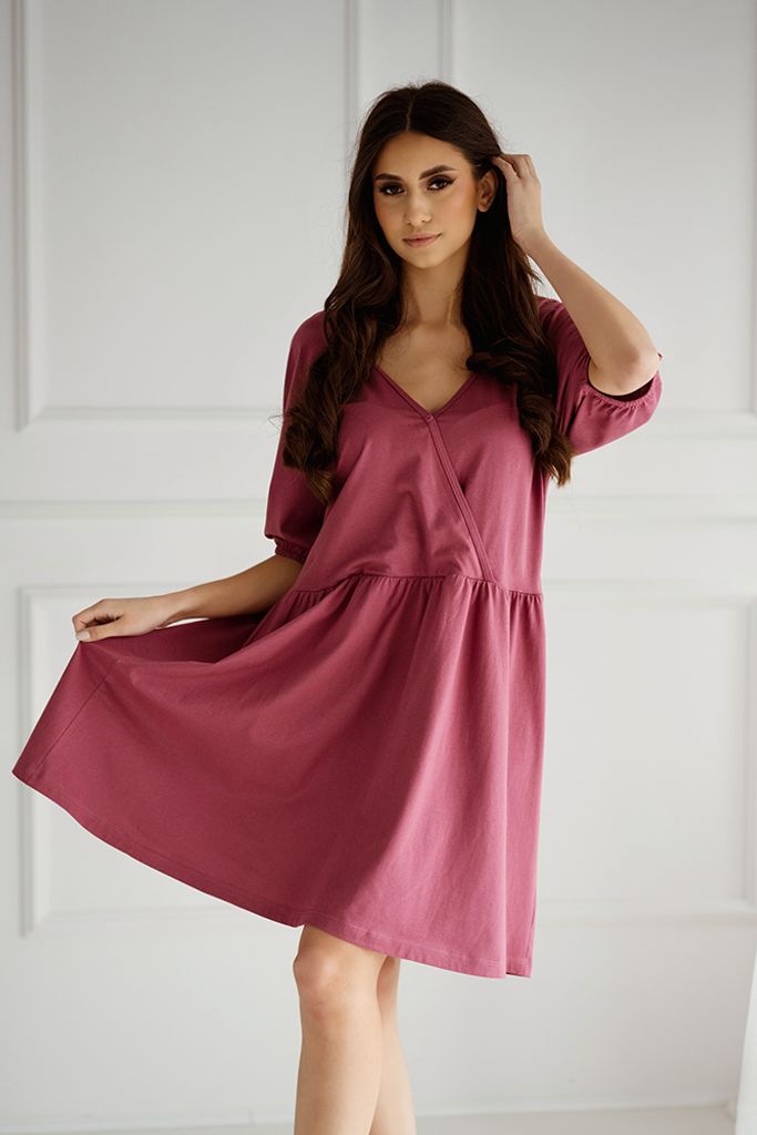 DOLCE SONNO Stillnachthemd – Umstandsnachthemd - Nachthemd für Schwangere und Stillende - 100% Baumwolle – MEGI MALAGA L