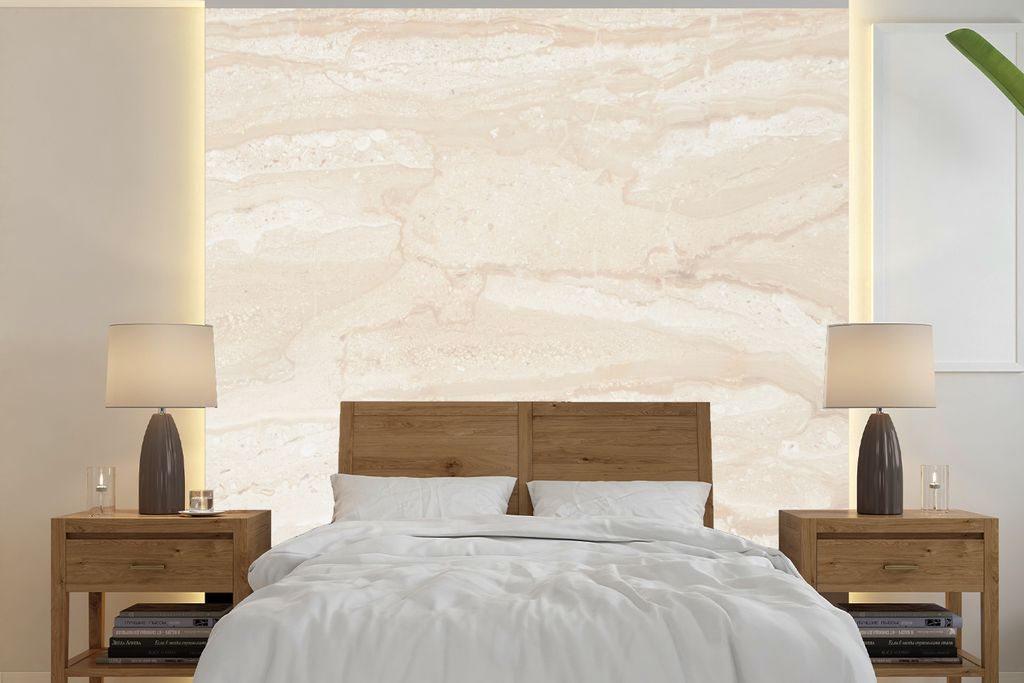 MuchoWow Fototapete für Wohnzimmer oder Schlafzimmer Wandtapete Vinyl Motivtapete Marmor - Kalk - Sand - Textur - 280x280 cm - Hintergrundbild