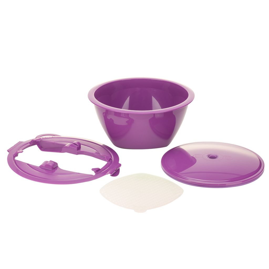 Börner Multimaker + Multiplate - Salatschüssel mit Deckel zum Dampfgaren - Vakuum Frischhalteschüssel, Farbe:Violett