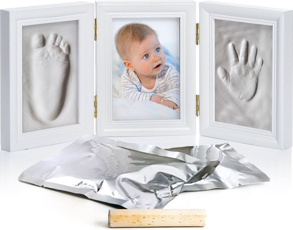 Baby Gipsabdruck Fotorahmen Set aus Holz für Hand- & Fußabdruck – 3D Erinnerung Bilderrahmen für Neugeborene, perfektes Geschenk zur Geburt