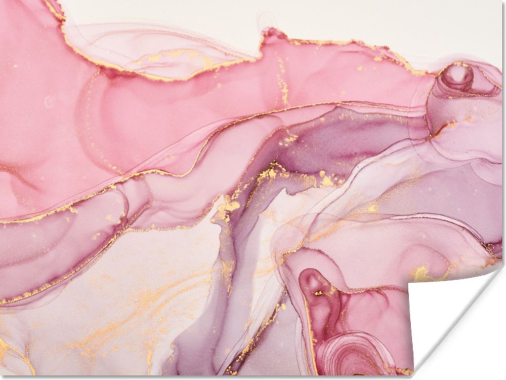 MuchoWow Poster Gold - Marmor - Rosa 80x60 cm - Kunst für zu Hause