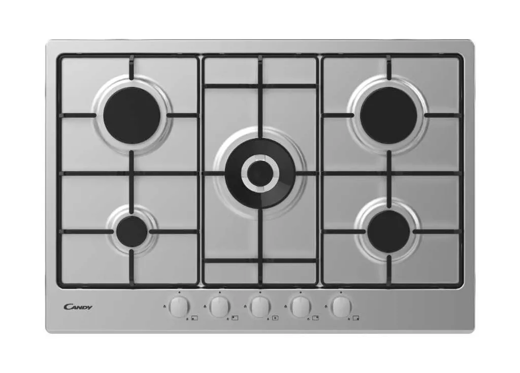 Table de cuisson à gaz Candy CEL7P4WX en acier inoxydable à 5 brûleurs
