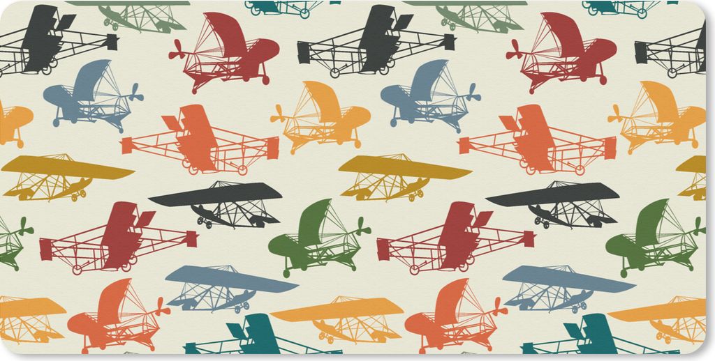 MuchoWow Schreibtischunterlage Muster - Flugzeug - Retro - Jungen - Kinder - Kleiner Junge 80x40 cm - XXL Mauspad - Gaming Mauspad