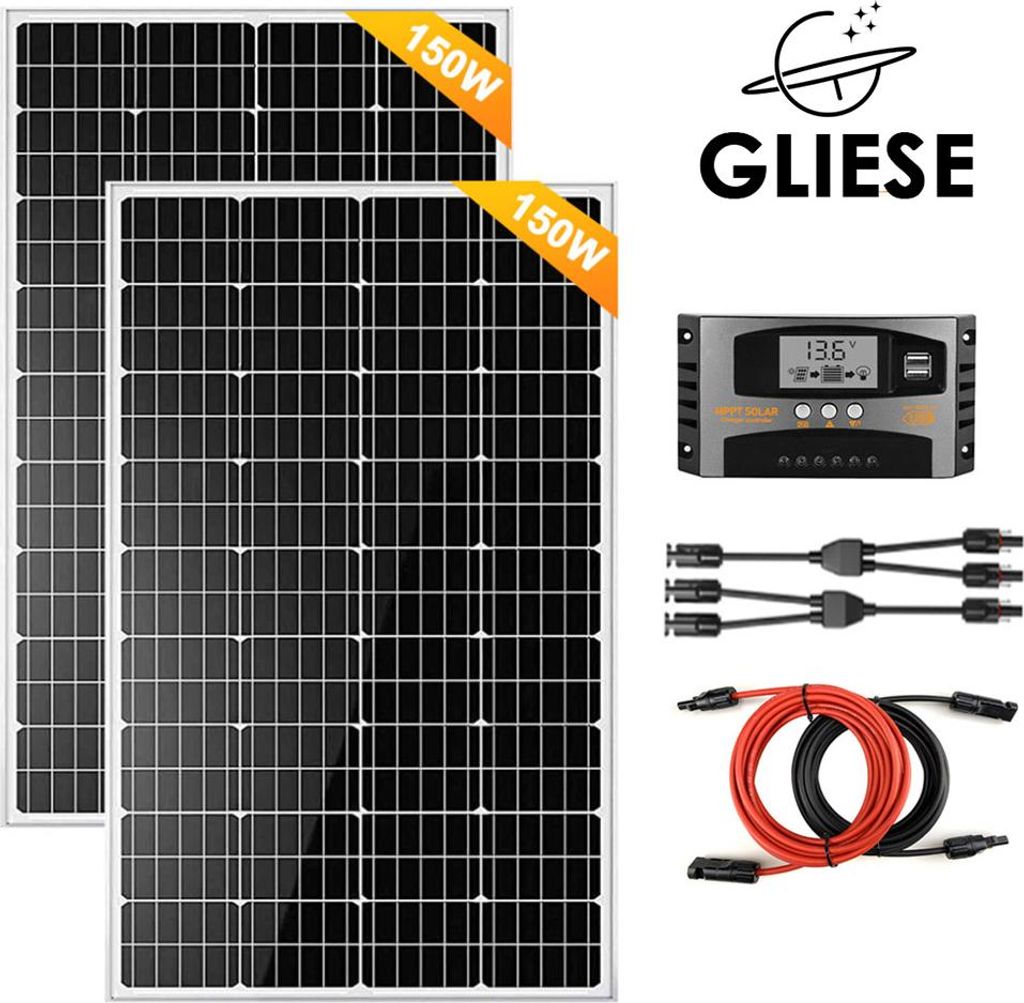 300W Watt 12V Solarpanel Set Solarmodul Solaranlage Inselanlage Garten Camping