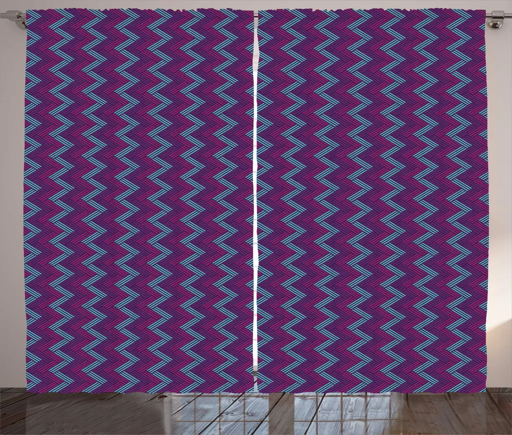 Rideau Géométrique Zigzag Rustique 280x225cm avec Boucles et Crochets