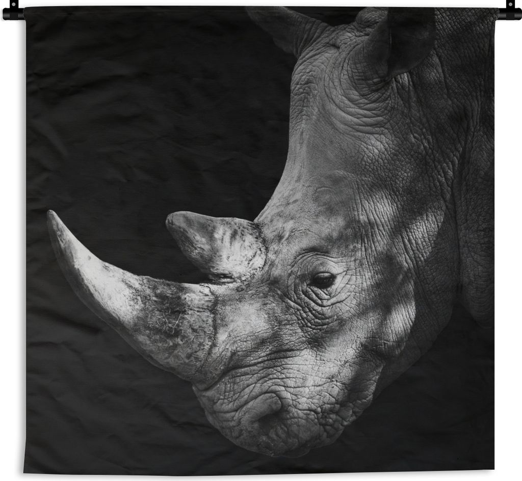 MuchoWow Wandteppich Wandbehang Rhinozeros - Horn - Schwarz - Weiß 150x150 cm Tapisserie Dekoration Wandtuch - Wohnaccessoires - Modernes